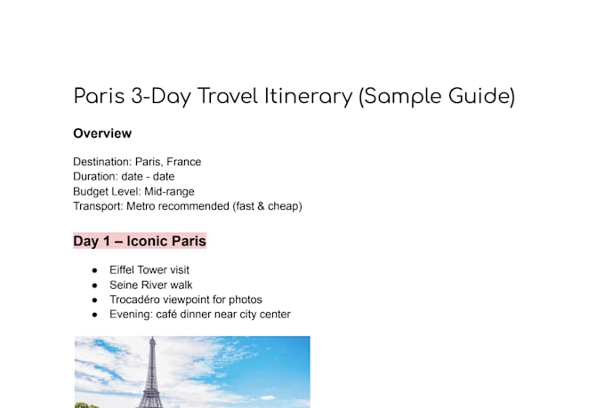 create a personalized travel itinerary for your trip